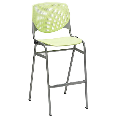 KFI Studios Pedestal Bistro Table with Four Lime Green Kool Series Barstools, Round, 36" Dia x 41h, Designer White (KFI811774037112)