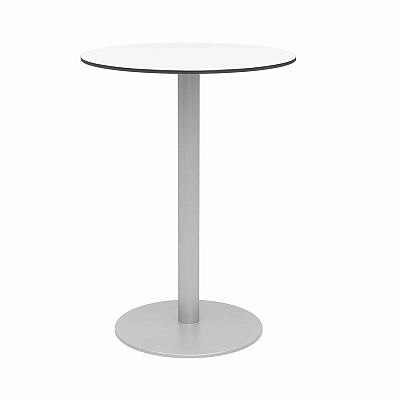 KFI Studios Eveleen Outdoor Bistro Patio Table, Two Gray Powder-Coated Polymer Barstools, Round, 30" Dia x 41h, White (KFI840031918475)