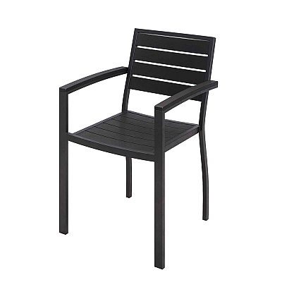 KFI Studios Eveleen Outdoor Patio Table with Two Black Powder-Coated Polymer Chairs and Two Benches, 32 x 55, Gray (KFI840031925152)
