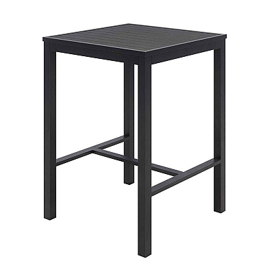 KFI Studios Eveleen Outdoor Bistro Patio Table with Two Black Powder-Coated Polymer Barstools, 30" Square, Black (KFI840031925275)