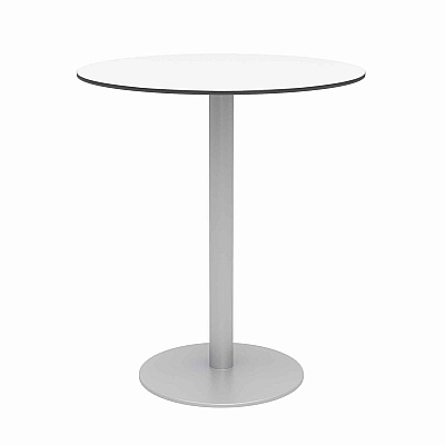 KFI Studios Eveleen Outdoor Bistro Patio Table with Four Gray Powder-Coated Polymer Barstools, Round, 41"h, White (KFI840031918512)