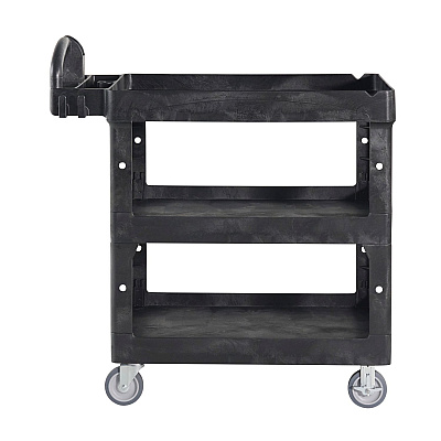 Rubbermaid Commercial BRUTE 3-Shelf Heavy-Duty Ergo Lipped Utility Cart, Resin, 3 Shelves, 600 lb Capacity, 25.24" x 44" x 47", Black (RCP2196862)