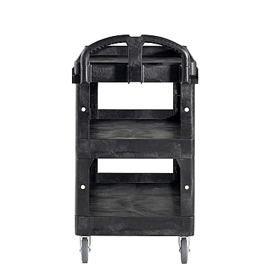Rubbermaid Commercial BRUTE 3-Shelf Heavy-Duty Ergo Lipped Utility Cart, Resin, 3 Shelves, 600 lb Capacity, 25.24" x 44" x 47", Black (RCP2196862)