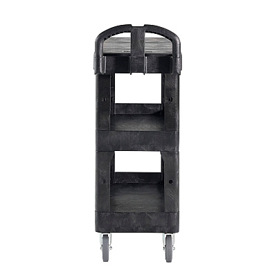 Rubbermaid Commercial BRUTE 3-Shelf Heavy-Duty Ergo Flat Utility Cart, Resin, 3 Shelves, 600 lb Capacity, 25.24" x 48.63" x 46.18", Black (RCP2203280)