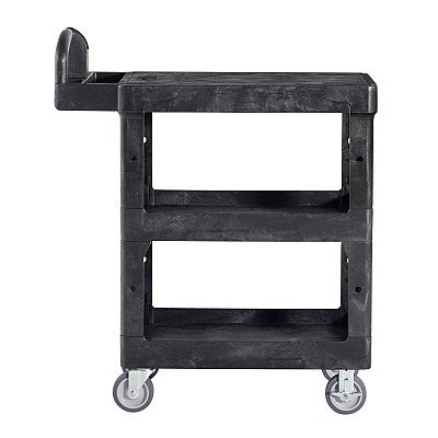 Rubbermaid Commercial BRUTE 3-Shelf Heavy-Duty Ergo Flat Utility Cart, Resin, 3 Shelves, 600 lb Capacity, 25.24" x 48.63" x 46.18", Black (RCP2203280)