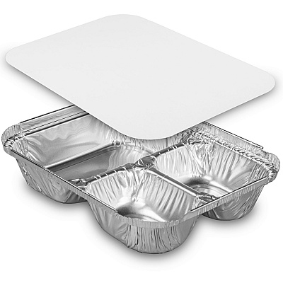 HFA Three-Compartment Oblong Food Container, 24 oz, 6.38 x 1.47 x 8, Silver, Aluminum, 500/Carton (HFA204500)
