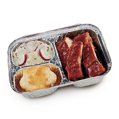 HFA Three-Compartment Oblong Food Container, 24 oz, 6.38 x 1.47 x 8, Silver, Aluminum, 500/Carton (HFA204500)
