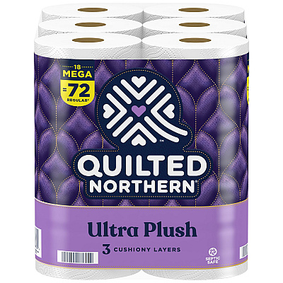 Quilted Northern Ultra Plush Bathroom Tissue, Mega Roll, Septic Safe, 3-Ply, White, 255 Sheets/Roll, 18 Rolls/Carton (GPC87604501)