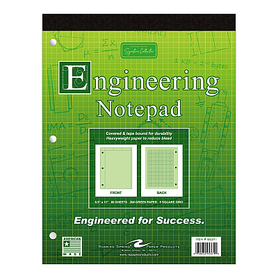 Roaring Spring Covered Engineering Pad, 5 sq/in Quadrille Rule, 80 Green 8.5 x 11 Sheets, 24/Carton (ROA95371CS)