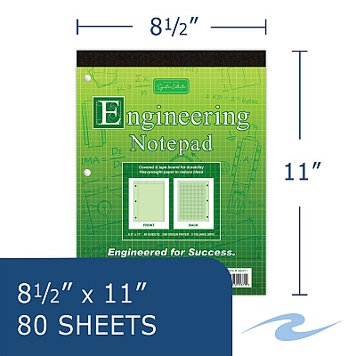 Roaring Spring Covered Engineering Pad, 5 sq/in Quadrille Rule, 80 Green 8.5 x 11 Sheets, 24/Carton (ROA95371CS)