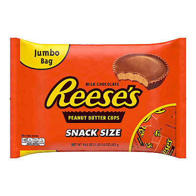 Reese's Snack Size Peanut Butter Cups, 19.5 oz Bag, 2 Bags/Carton (GRR60004058)