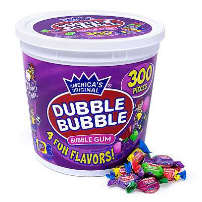Dubble Bubble Bubble Gum Assorted Flavor Twist Tub, 0.16 oz Individually Wrapped, 300/Tub, 2 Tubs/Carton (GRR60004082)