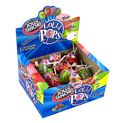 Jolly Rancher Lollipops Assortment, Assorted Flavors, 0.6 oz Individually Wrapped, 50/Box, 2 Boxes/Carton (GRR60004065)