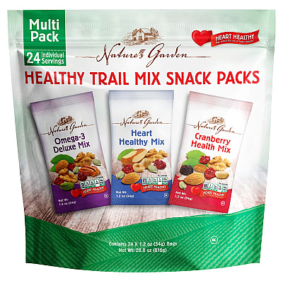 Nature's Garden Healthy Trail Mix Snack Packs, Assorted Flavors, 1.2 oz Pouch, 24/Bag, 2 Bags/Carton (GRR60004092)