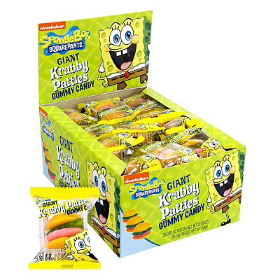 Nickelodeon SpongeBob Squarepants Giant Krabby Patties Gummy Candy, Fruity, 0.63 oz Packet, 36/Bag, 2/Carton (GRR60004072)