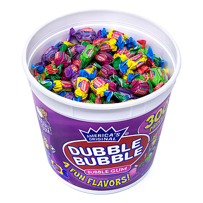 Dubble Bubble Bubble Gum Assorted Flavor Twist Tub, 0.16 oz Individually Wrapped, 300/Tub, 2 Tubs/Carton (GRR60004082)