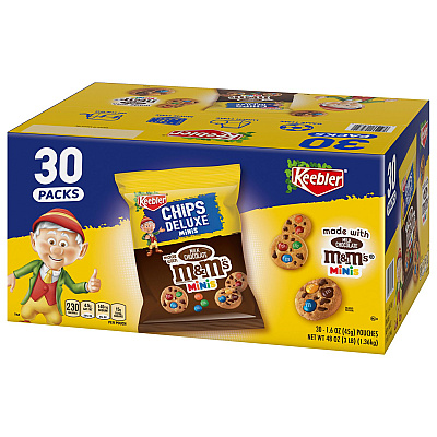 Keebler M&M Cookie Packs, Chocolate, 1.6 oz Pouch, 30/Box, 2 Boxes/Carton (GRR60004085)