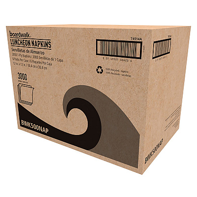 Boardwalk 1/4-Fold Lunch Napkins, 1-Ply, 12" x 12", White, 500/Pack, 6 Packs/Carton (BWK500NAP)