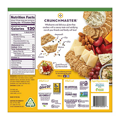 Crunchmaster 5-Seed Multi-Grain Crunchy Oven Baked Crackers, Original, 5 oz Bags, 4/Box, 2 Boxes/Carton (GRR60004077)