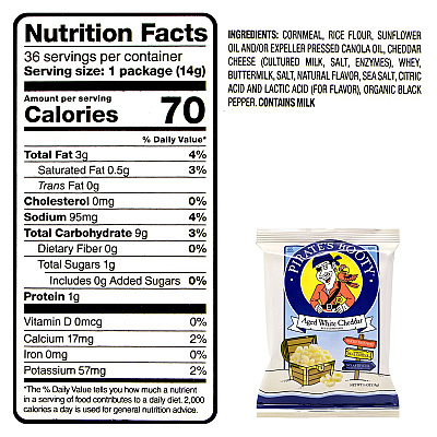 Pirate's Booty Natural Aged White Cheddar Baked Corn Puffs, 0.5 oz Bag, 36/Box, 2 Boxes/Carton (GRR60004090)