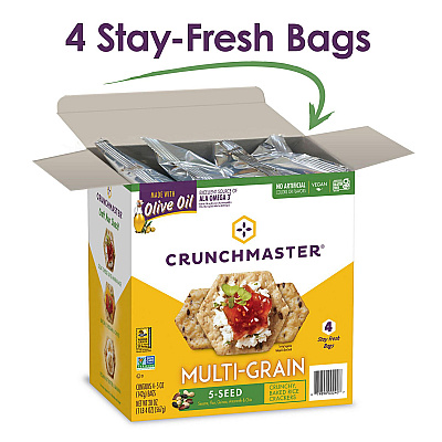 Crunchmaster 5-Seed Multi-Grain Crunchy Oven Baked Crackers, Original, 5 oz Bags, 4/Box, 2 Boxes/Carton (GRR60004077)