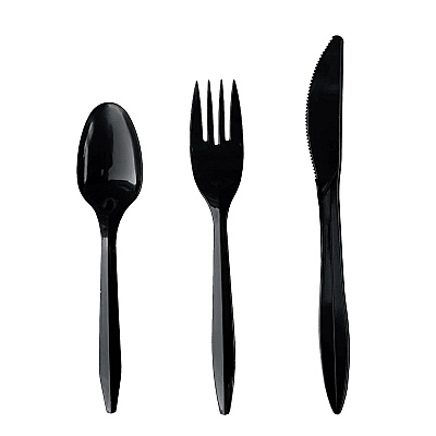 Boardwalk Four-Piece Cutlery Kit, Fork/Knife/Teaspoon/Napkin, Mediumweight, Black, 250/Carton (BWK4KITBLPP)