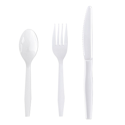 Boardwalk Three-Piece Cutlery Kit, Fork/Knife/Teaspoon, Polystyrene, White, 250/Carton (BWK3KITHVYWH)