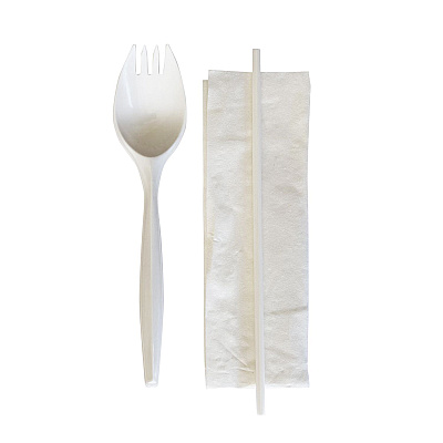 Boardwalk School Cutlery Kit, Napkin/Spork/Straw, White, 1,000/Carton (BWKSCHOOLKITPP)