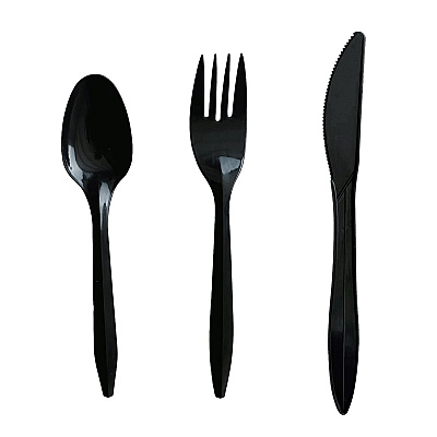 Boardwalk Three-Piece Cutlery Kit, Fork/Knife/Teaspoon, Polystyrene, Black, 250/Carton (BWK3KITBLPS)