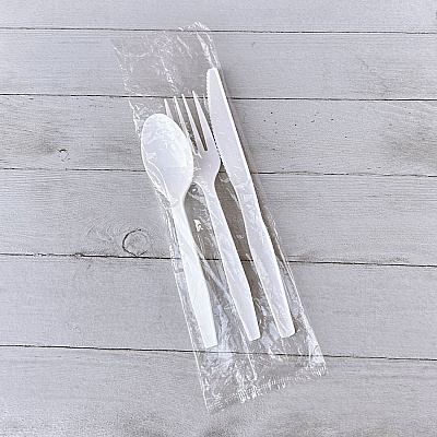 Boardwalk Three-Piece Cutlery Kit, Fork/Knife/Teaspoon, Polystyrene, White, 250/Carton (BWK3KITHVYWH)