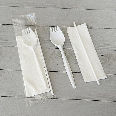 Boardwalk School Cutlery Kit, Napkin/Spork/Straw, White, 1,000/Carton (BWKSCHOOLKITPP)