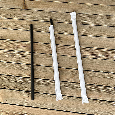 Boardwalk Wrapped Jumbo Paper Straws, 7.75", Paper, Black, 1,280/Carton (BWKPPRSTRWBLIW)