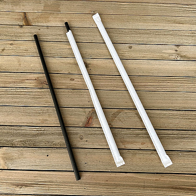 Boardwalk Wrapped Jumbo Straws, 10.25", Polypropylene, Black, 2,000/Carton (BWKJSTW1025BK)