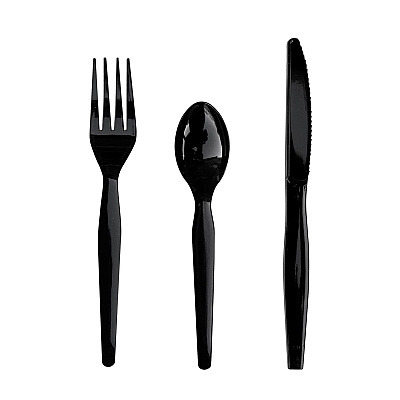 Boardwalk Three-Piece Cutlery Kit, Fork/Knife/Teaspoon, Heavyweight, Black, 250/Carton (BWK3KITHVYBL)
