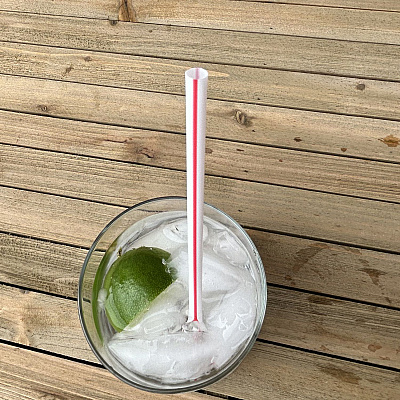 Boardwalk Jumbo Straws, 7.75", Polypropylene, Red/White Striped, 12,500/Carton (BWKJSTUW775RW)