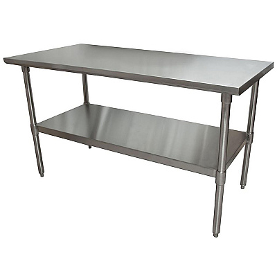 BK Resources Stainless Steel Flat Top Work Tables, 60w x 30d x 36h, Silver, 2/Pallet (BKE2VT6030)