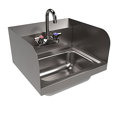 BK Resources Stainless Steel Hand Sink with Side Splashes and Faucet, 14" l x 10" w x 5" h (BKEHSW1410SSP)