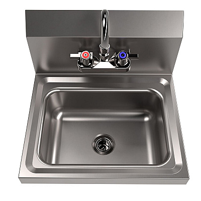 BK Resources Stainless Steel Hand Sink with Faucet, 14" l x 10" w x 5" d (BKEBKHSW1410PG)