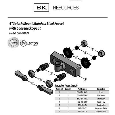 BK Resources Evolution Splash Mount Stainless Steel Faucet, 9.06" Height/4.5" Reach, Stainless Steel (BKEEVO4SM4G)