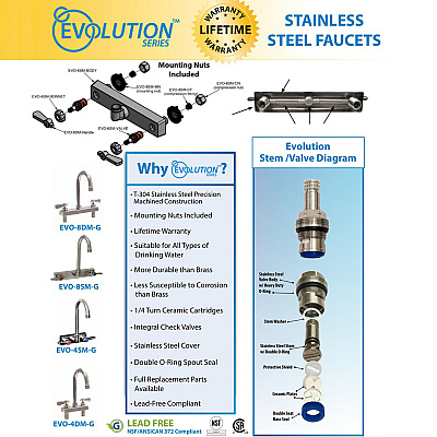 BK Resources Evolution Splash Mount Stainless Steel Faucet, 4.69" Height/12" Reach, Stainless Steel (BKEEVO8SM12)