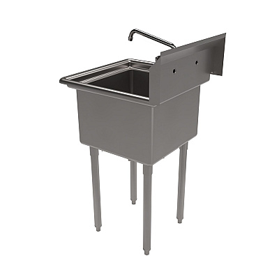 BK Resources Stainless Steel Sink and Faucet Bundle, Sink/Faucet/Faucet Mounting Kit/Drain, 18" L x 18" W x 14" D (BKEBKS11812PG)