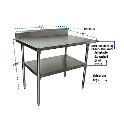 BK Resources Stainless Steel 5" Riser Top Tables, 48w x 30d x 39.75h, Silver, 2/Pallet (BKE2VTR54830)