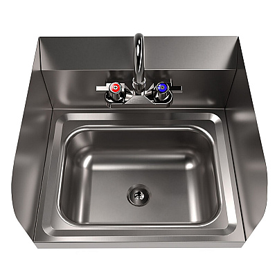 BK Resources Stainless Steel Hand Sink with Side Splashes and Faucet, 14" l x 10" w x 5" h (BKEHSW1410SSP)