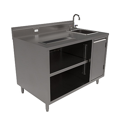 BK Resources Stainless Steel Beverage Table with Right Sink, Rectangular, 30" x 48" x 41.5", Silver Top, Silver Base/Legs (BKEBEVT3048R)