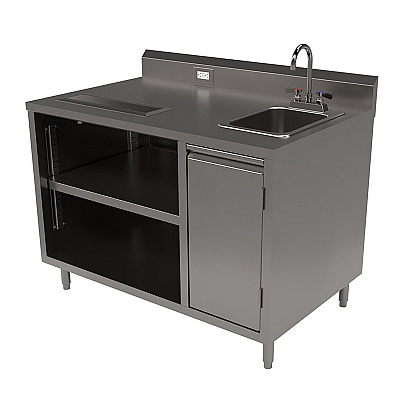 BK Resources Stainless Steel Beverage Table with Right Sink, Rectangular, 30" x 48" x 41.5", Silver Top, Silver Base/Legs (BKEBEVT3048R)