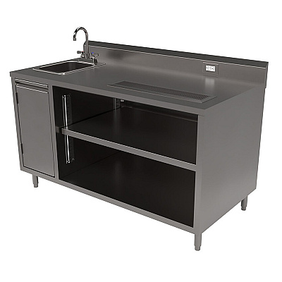 BK Resources Stainless Steel Beverage Table with Left Sink, Rectangular, 30" x 60" x 41.5", Silver Top, Silver Base/Legs (BKEBEVT3060L)