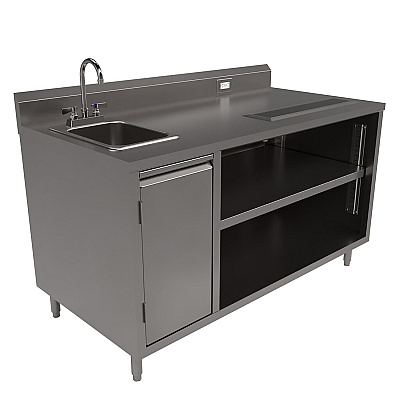 BK Resources Stainless Steel Beverage Table with Left Sink, Rectangular, 30" x 60" x 41.5", Silver Top, Silver Base/Legs (BKEBEVT3060L)