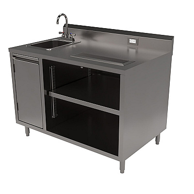 BK Resources Stainless Steel Beverage Table with Left Sink, Rectangular, 30" x 48" x 41.5", Silver Top, Silver Base/Legs (BKEBEVT3048L)