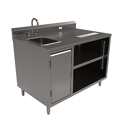BK Resources Stainless Steel Beverage Table with Left Sink, Rectangular, 30" x 48" x 41.5", Silver Top, Silver Base/Legs (BKEBEVT3048L)