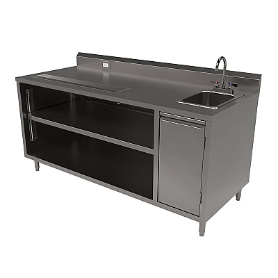 BK Resources Stainless Steel Beverage Table with Right Sink, Rectangular, 30" x 72" x 41.5", Silver Top, Silver Base/Legs (BKEBEVT3072R)